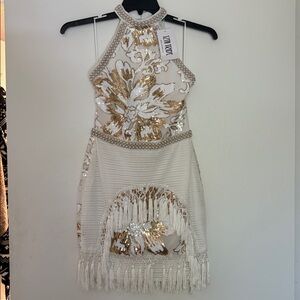 12th Tribe Ivory and Gold Halter Dress